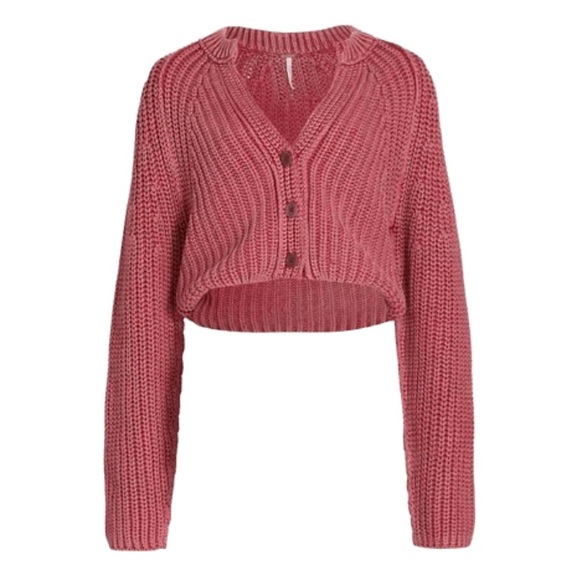 Free People Sweaters - Free People - Sweet Nothing Cotton Cardigan in Cherry